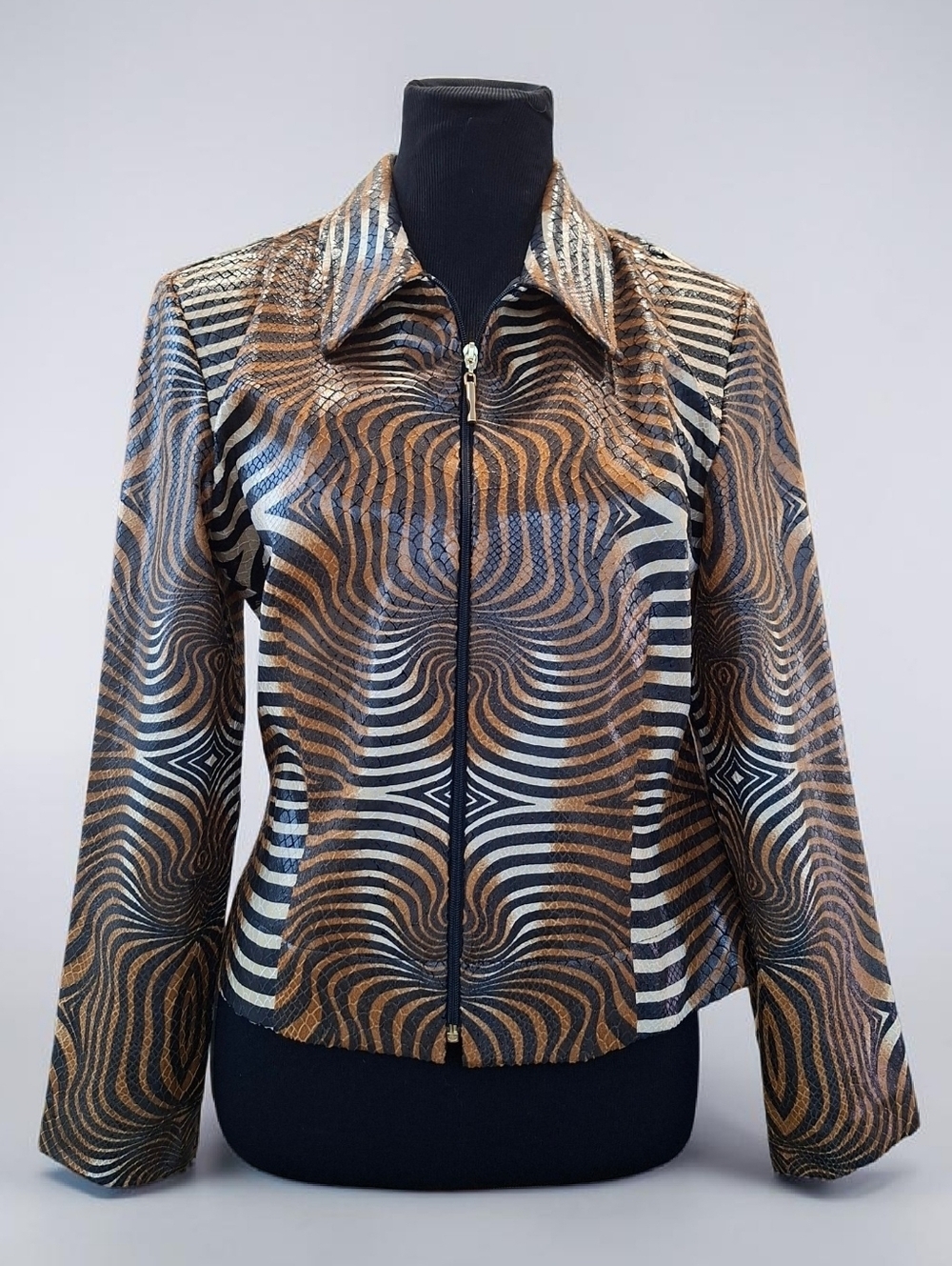 Vintage Joseph Ribkoff Jacket Brown Black Animal Print Size 10
